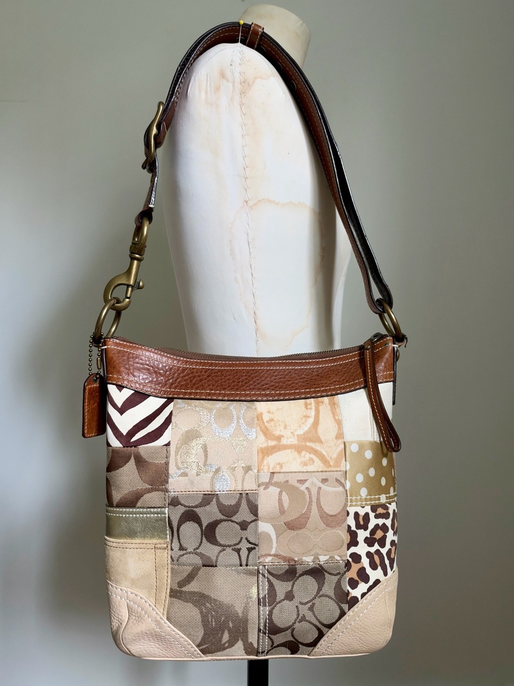 Vintage Coach Patchwork Animal Print Shoulder Bags Y2K Brown Leather 10812